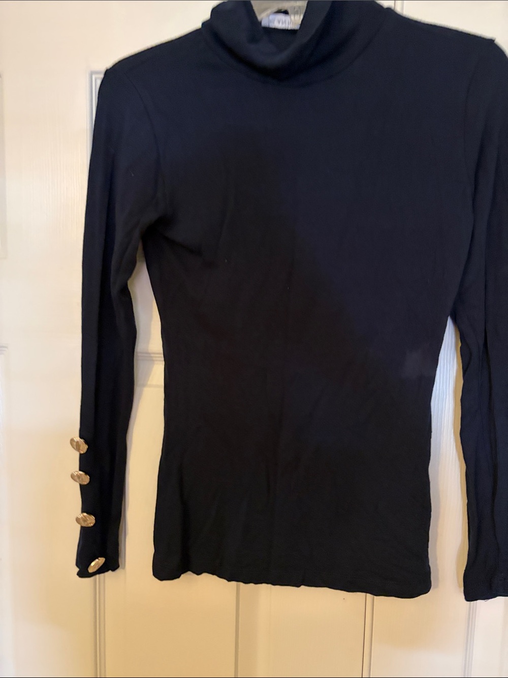 Women’s Black Turtleneck Long Sleeve Top with Accent Buttons by Milan Kiss new